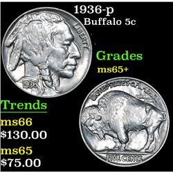 1936-p Buffalo Nickel 5c Grades GEM+ Unc