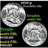Image 1 : 1958-p Franklin Half Dollar 50c Grades Choice Unc+ FBL