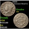 Image 1 : 1822 Coronet Head Large Cent 1c Grades f+