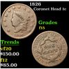 Image 1 : 1826 Coronet Head Large Cent 1c Grades f+