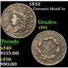 Image 1 : 1832 Coronet Head Large Cent 1c Grades vf+