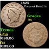 Image 1 : 1825 Coronet Head Large Cent 1c Grades f+