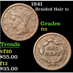 1841 Braided Hair Large Cent 1c Grades f+