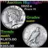 Image 1 : ***Auction Highlight*** 1922-s Peace Dollar $1 Graded Choice+ Unc By USCG (fc)