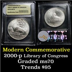 2000-p Library of Congress Modern Commem Dollar $1 Graded ms70, Perfection By USCG