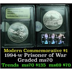 1994-w Prisoner of War Modern Commem Dollar $1 Graded ms70, Perfection By USCG