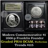 Image 1 : 2006-P Ben Franklin Founding Father Modern Commem Dollar $1 Graded GEM++ Proof Deep Cameo By USCG