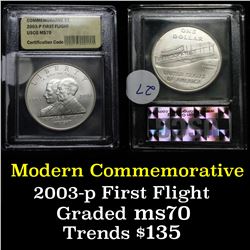 2003-p First Flight Modern Commem Dollar $1 Graded ms70, Perfection By USCG