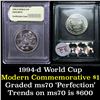 Image 1 : 1994-d World Cup Modern Commem Half Dollar 50c Graded ms70, Perfection By USCG
