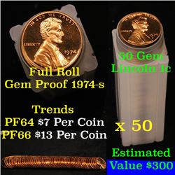 Proof 1974-s Lincoln cent 1c roll, 50 pieces (fc) . .