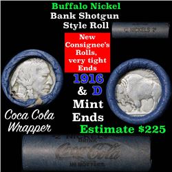 Buffalo Nickel Shotgun Roll in Old Bank Style Wrapper 1916 & d Mint Ends (fc)