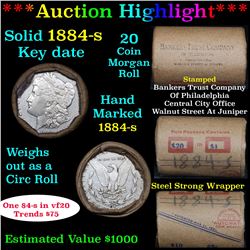 ***Auction Highlight*** Full solid date 1884-s Morgan silver dollar roll, 20 coins   (fc)