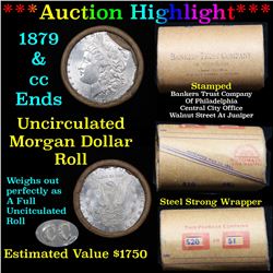 ***Auction Highlight*** Unc Shotgun roll Morgan dollars 1879 & 'cc' mint ends Corey Morgan $1 roll (