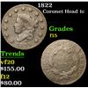 Image 1 : 1822 Coronet Head Large Cent 1c Grades f+