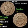 Image 1 : 1829 Coronet Head Large Cent 1c Grades f+