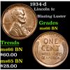 Image 1 : 1934-d Lincoln Cent 1c Grades GEM+ Unc BN