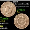 Image 1 : 1828 Coronet Head Large Cent 1c Grades f+