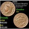 Image 1 : 1832 Coronet Head Large Cent 1c Grades f+