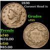 Image 1 : 1836 Coronet Head Large Cent 1c Grades vf+