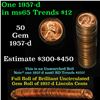 Image 1 : Full roll of 1957-d Lincoln Cents 1c Uncirculated Condition . .