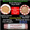 Image 1 : Mixed small cents 1c orig shotgun roll,1918-s Wheat Cent, 1890 Indian Cent other end