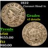 Image 1 : 1822 Coronet Head Large Cent 1c Grades vf details