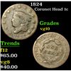 Image 1 : 1824 Coronet Head Large Cent 1c Grades vg+