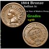 Image 1 : 1864 Bronze Indian Cent 1c Grades vg+