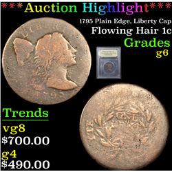 *Auction Highlight* 1795 Plain Edge, Liberty Cap Flowing Hair large cent 1c Graded g+ By USCG (fc)