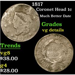 1817 Coronet Head Large Cent 1c Grades vg details