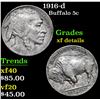 1916-d Buffalo Nickel 5c Grades xf details