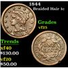 1844 Braided Hair Large Cent 1c Grades vf+