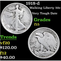 1918-d Walking Liberty Half Dollar 50c Grades f+