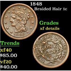 1848 Braided Hair Large Cent 1c Grades xf details