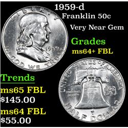 1959-d Franklin Half Dollar 50c Grades Choice Unc+ FBL