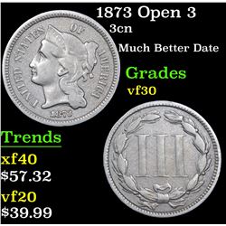 1873 Open 3 Three Cent Copper Nickel 3cn Grades vf++