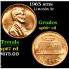 Image 1 : 1965 sms Lincoln Cent 1c Grades GEM+ Unc