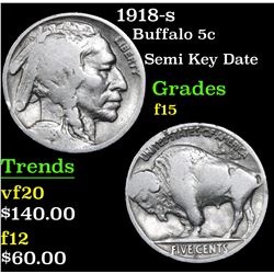 1918-s Buffalo Nickel 5c Grades f+