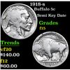 Image 1 : 1918-s Buffalo Nickel 5c Grades f+