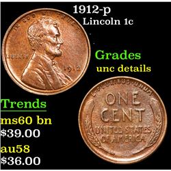 1912-p Lincoln Cent 1c Grades Unc Details