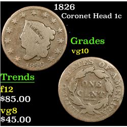 1826 Coronet Head Large Cent 1c Grades vg+