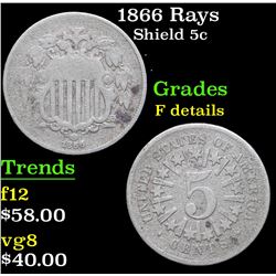 1866 Rays Shield Nickel 5c Grades f details