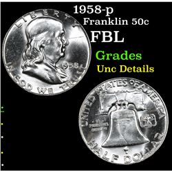 1958-p Franklin Half Dollar 50c Grades Unc Details
