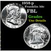 Image 1 : 1958-p Franklin Half Dollar 50c Grades Unc Details