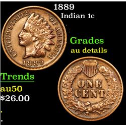 1889 Indian Cent 1c Grades AU Details