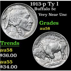 1913-p Ty I Buffalo Nickel 5c Grades Choice AU/BU Slider