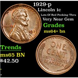 1929-p Lincoln Cent 1c Grades Choice+ Unc BN
