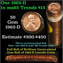 Full roll of 1962-d Lincoln Cents 1c Uncirculated Condition