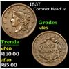 Image 1 : 1837 Coronet Head Large Cent 1c Grades vf+
