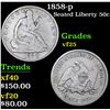 Image 1 : 1858-p Seated Half Dollar 50c Grades vf+